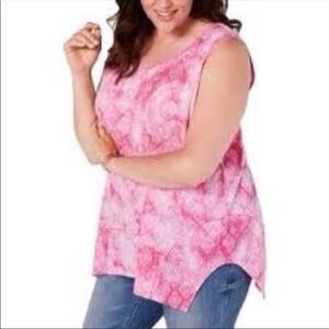 NEW Style & Co Plus Tank Top Tunic Sleeveless Handkerchief Hem Pink Fuchsia 0X